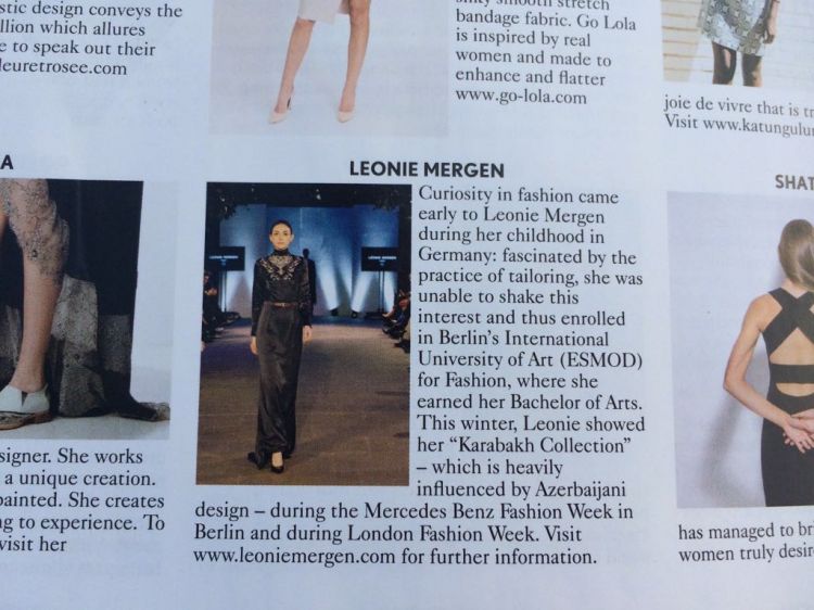 В британском журнале «Vogue» представлена «Карабахская коллекция» Леони Мерген